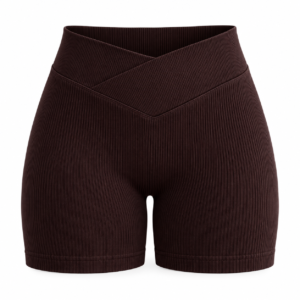 Short acanalado chocolate de cintura alta Short Deportivo c/ Frunce